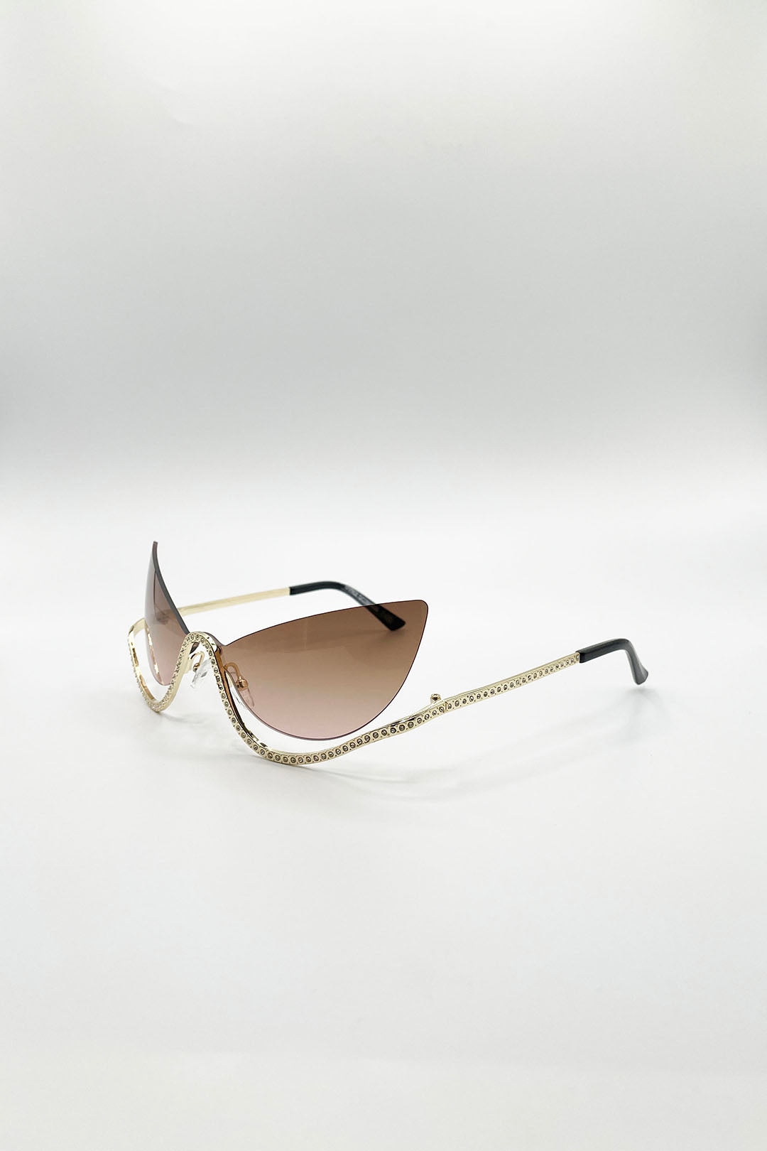 Butterfly Dimante Rimless Sunglasses In Brown