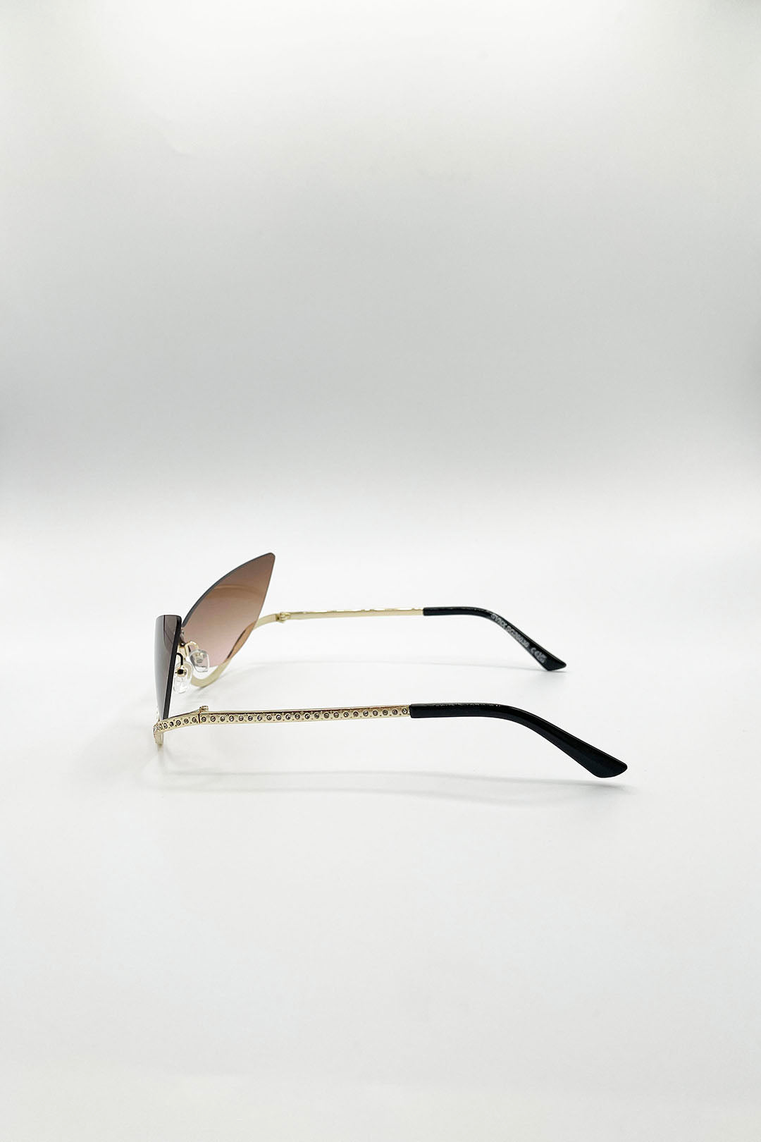 Butterfly Dimante Rimless Sunglasses In Brown