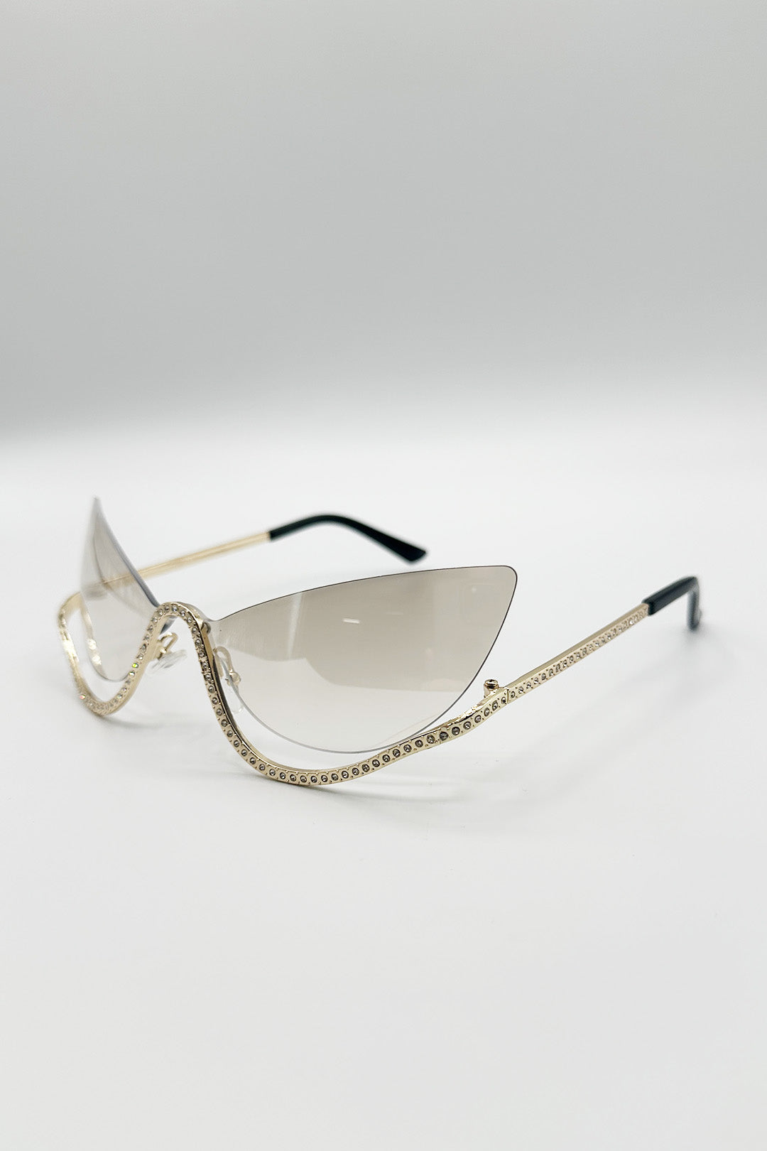 Butterfly Dimante Rimless Sunglasses In Iridescent