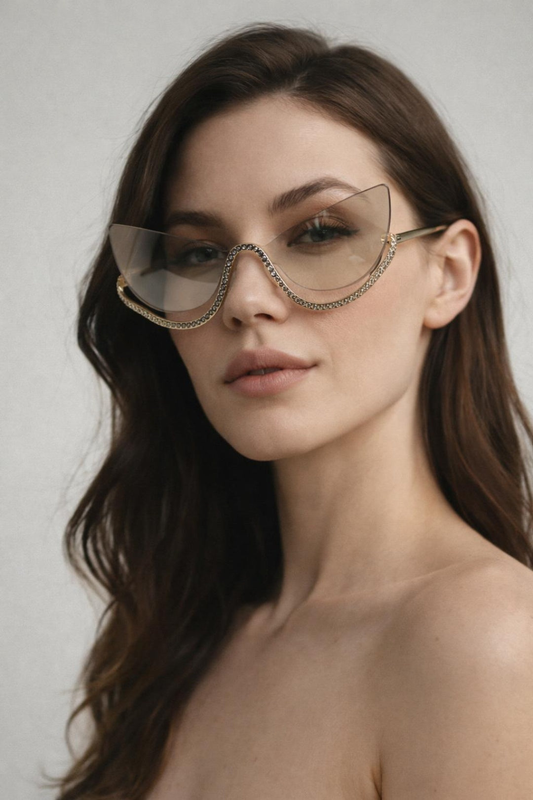Butterfly Dimante Rimless Sunglasses In Iridescent