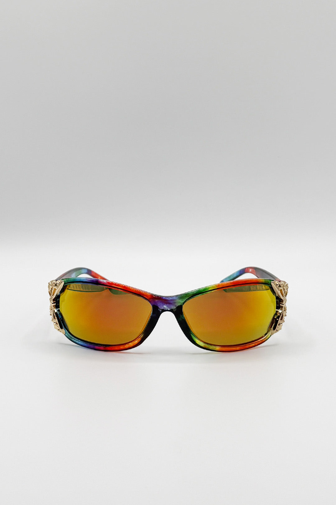 Vintage Wrap Around With Butterfly Detail Sunglasses In Multi