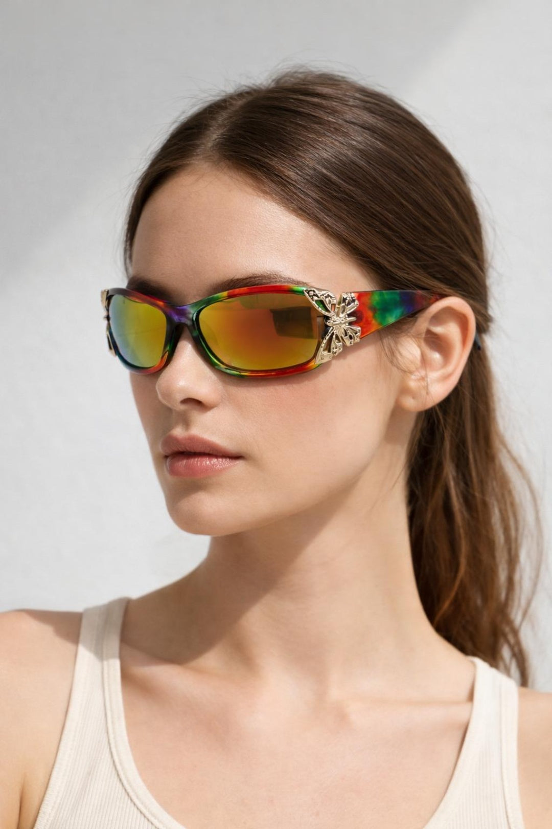 Vintage Wrap Around With Butterfly Detail Sunglasses In Multi