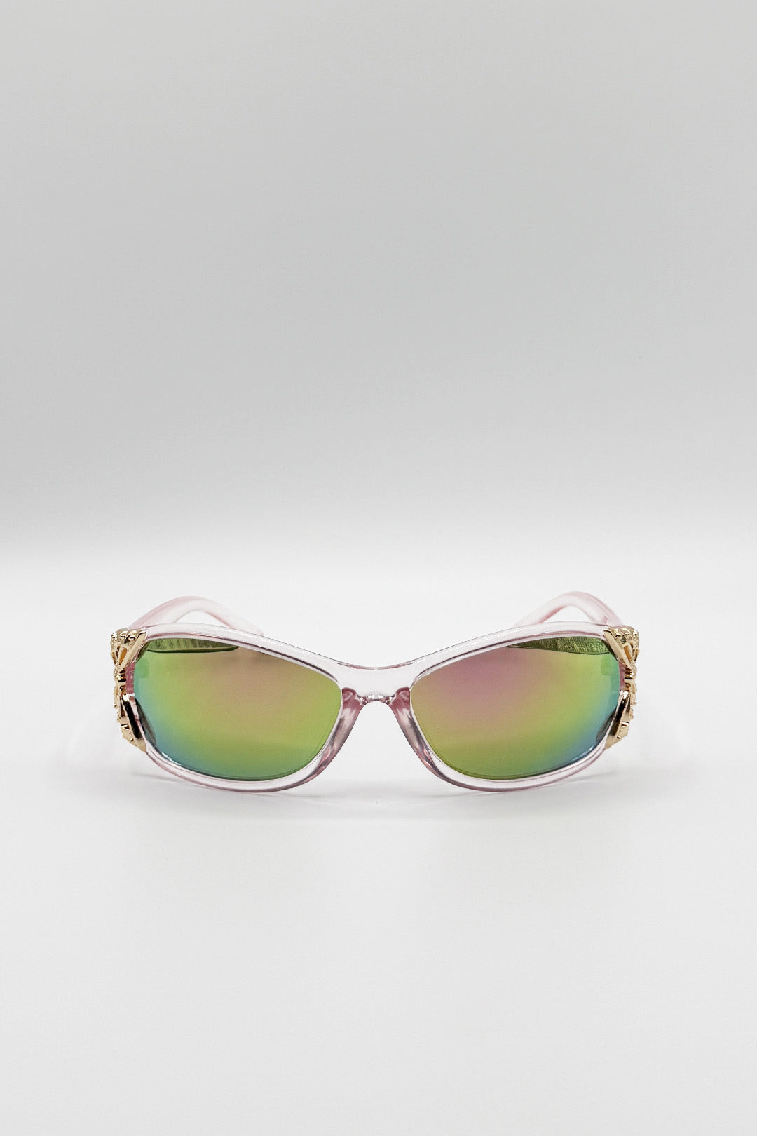 Vintage Wrap Around With Butterfly Detail Sunglasses in Pink Multi