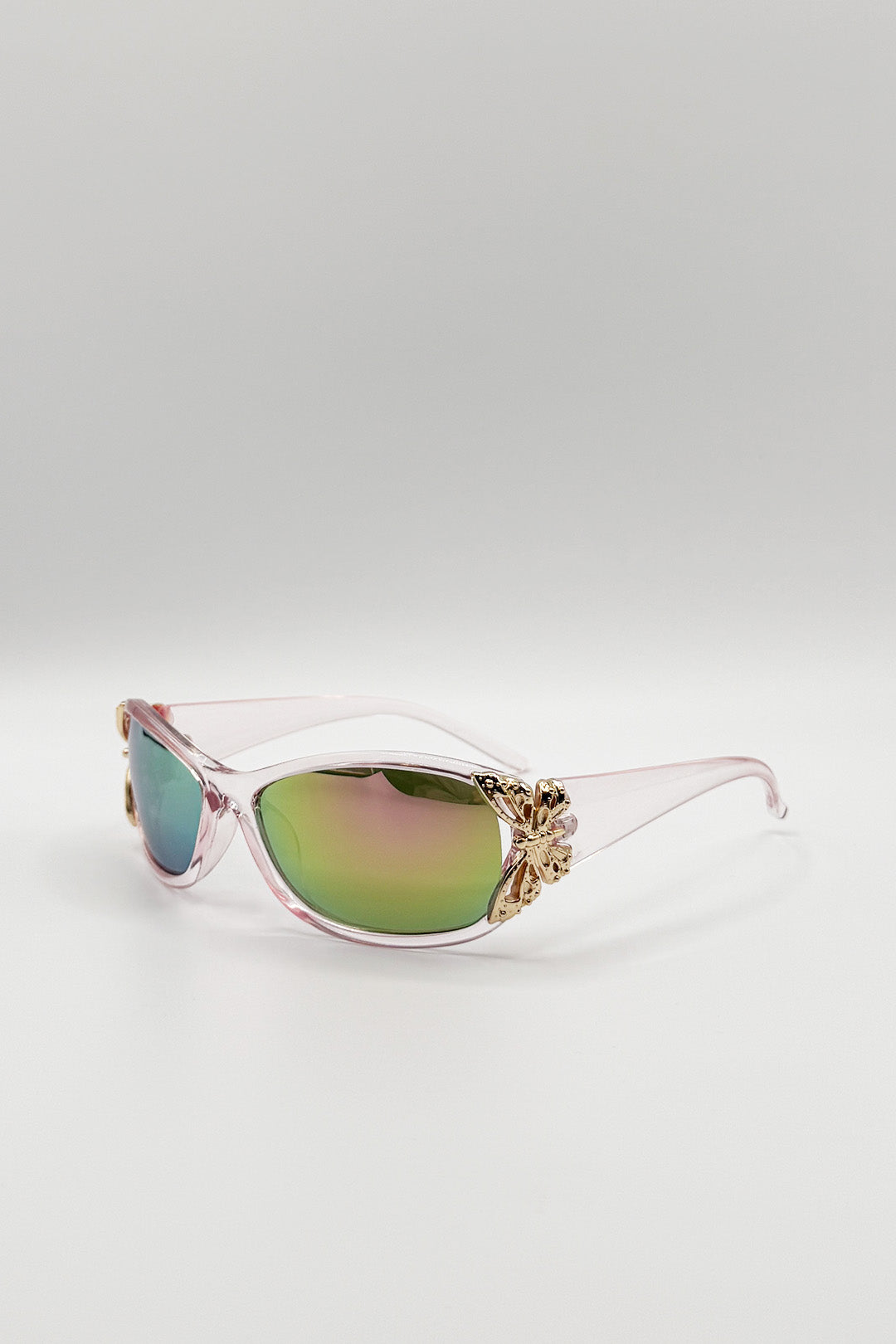 Vintage Wrap Around With Butterfly Detail Sunglasses in Pink Multi