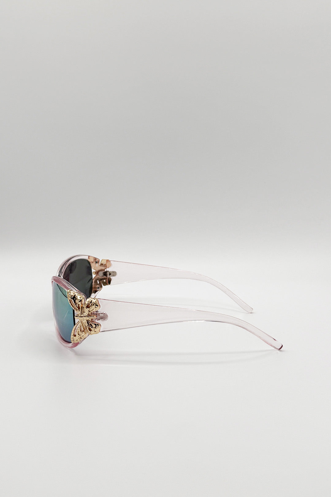 Vintage Wrap Around With Butterfly Detail Sunglasses in Pink Multi