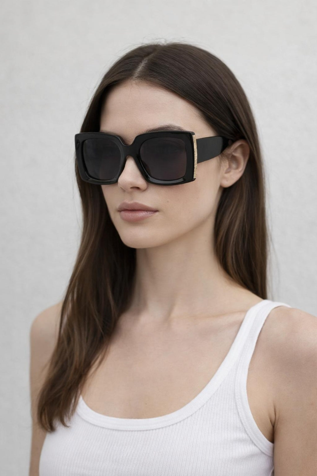 Oversized Square Sunglasses in Black Gold Detail