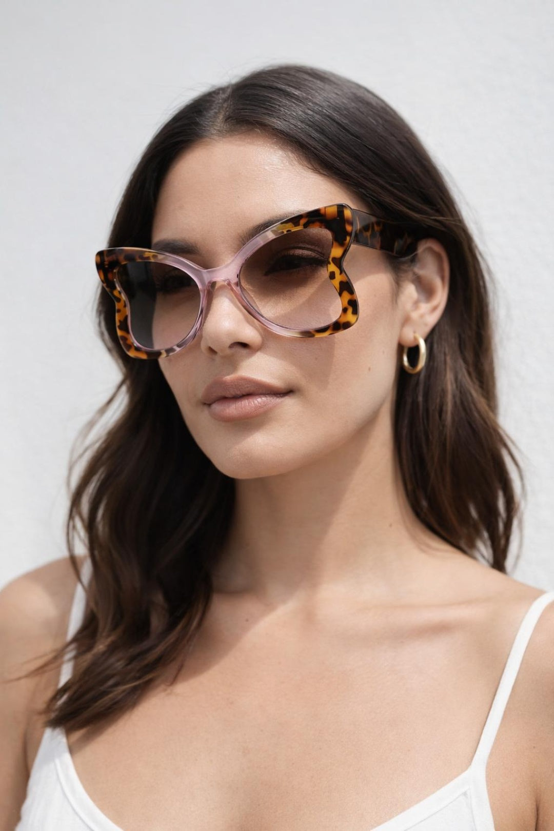 Oversized Butterfly Sunglasses In Pink Brown Leopard
