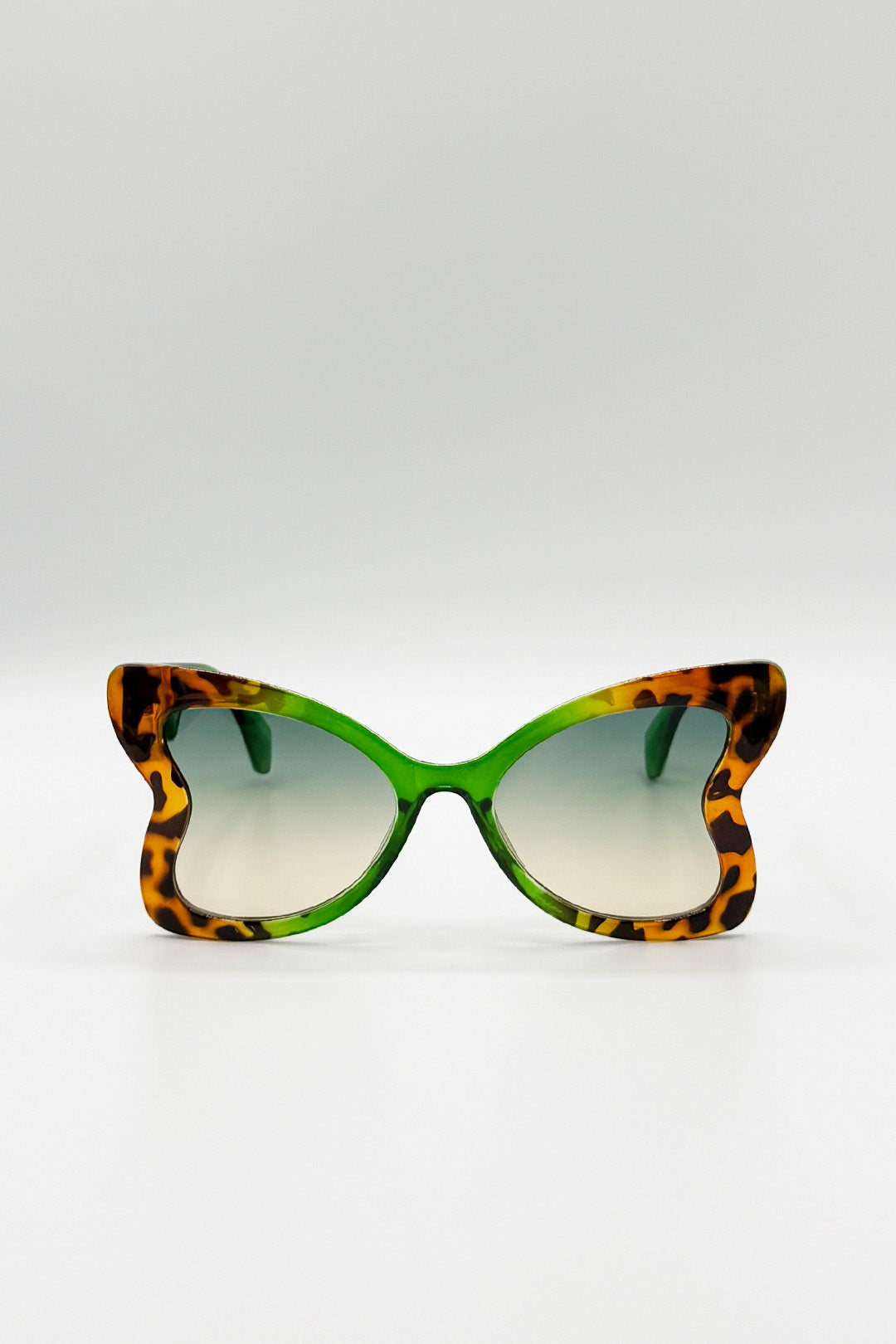 Oversized Butterfly Sunglasses In Green Leopard
