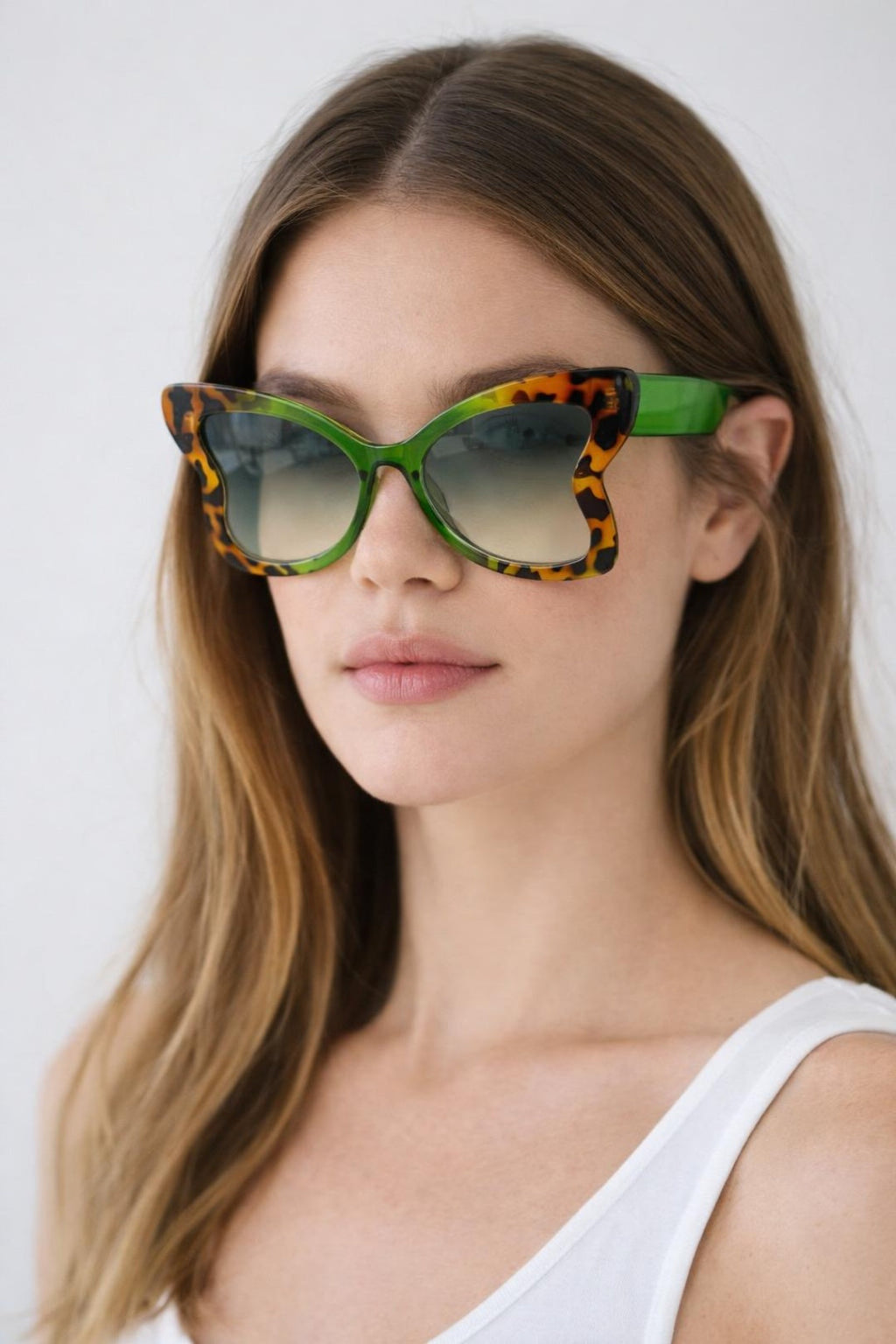Oversized Butterfly Sunglasses In Green Leopard