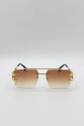 Rimeless Navigator With Side Detail Sunglasses In Brown