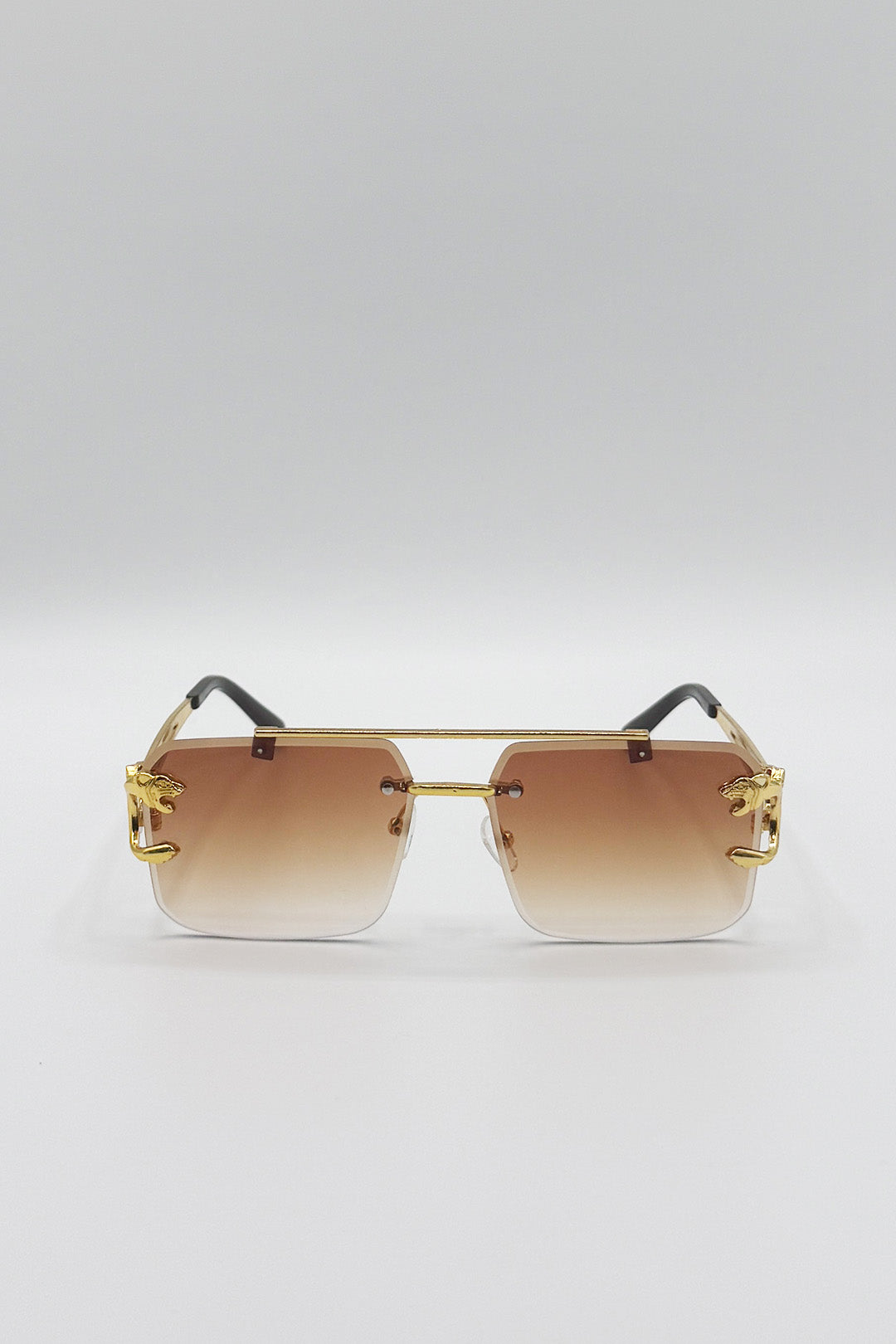 Rimeless Navigator With Side Detail Sunglasses In Brown