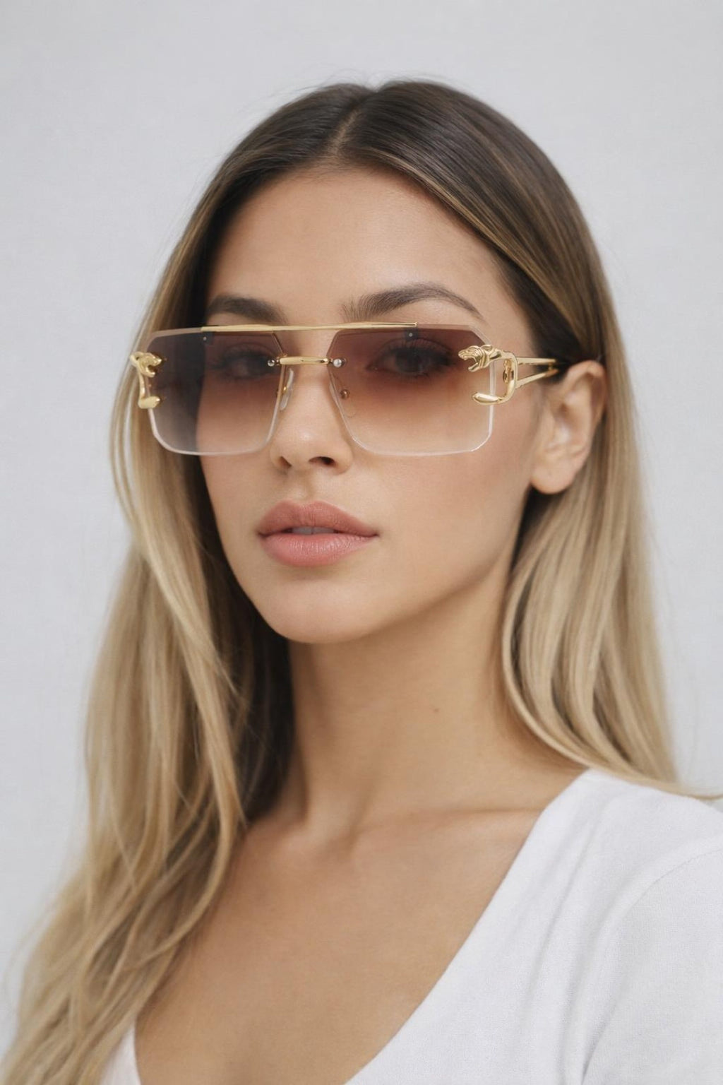 Rimeless Navigator With Side Detail Sunglasses In Brown