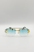 Rimeless Navigator With Side Detail Sunglasses In Blue