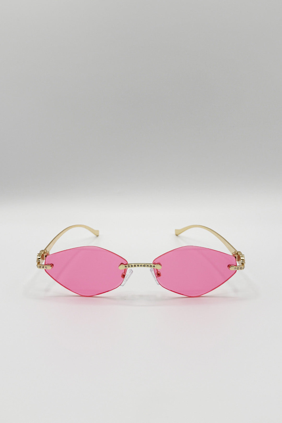 Rimless Oval Geo Metal Sunglasses in Pink