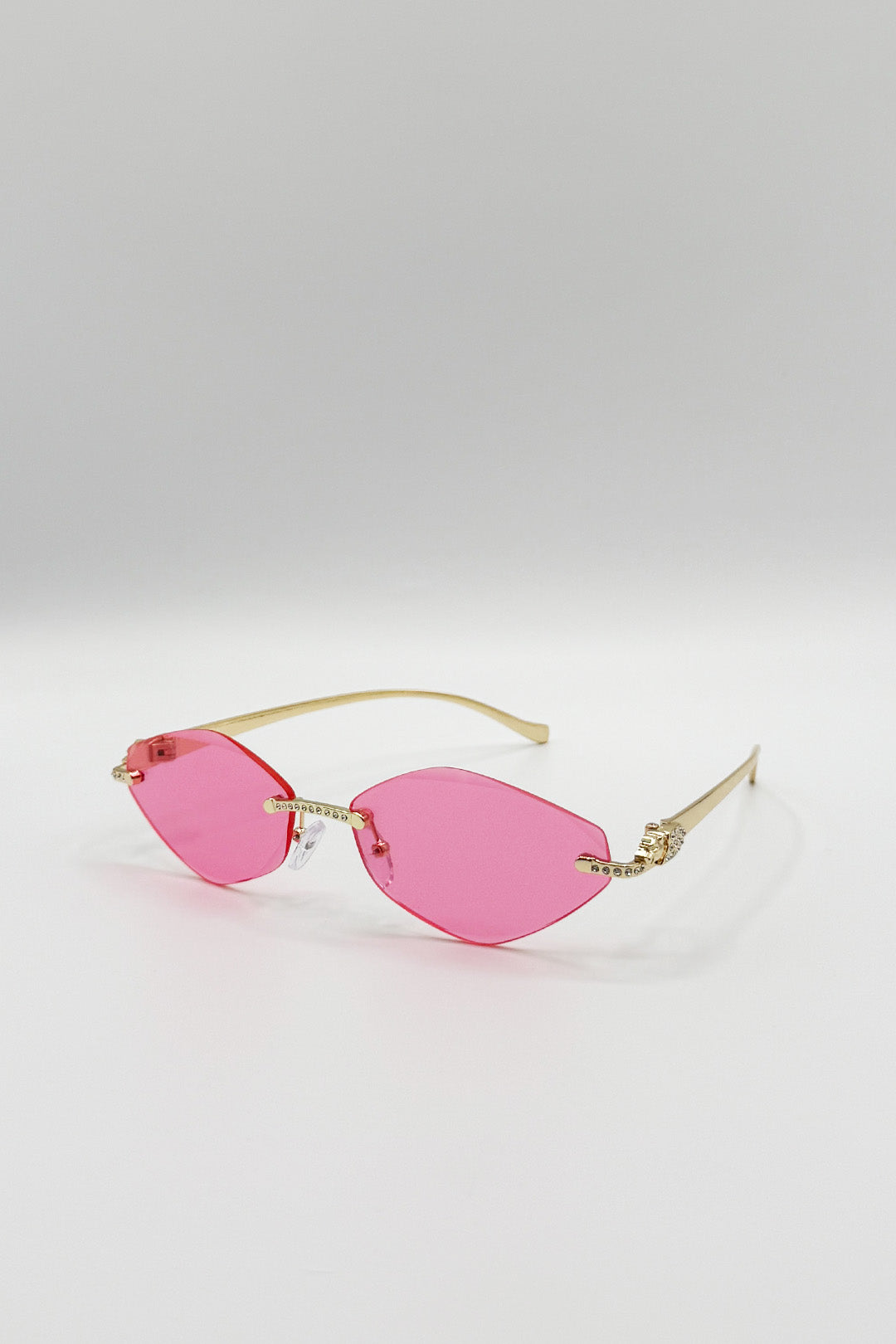 Rimless Oval Geo Metal Sunglasses in Pink