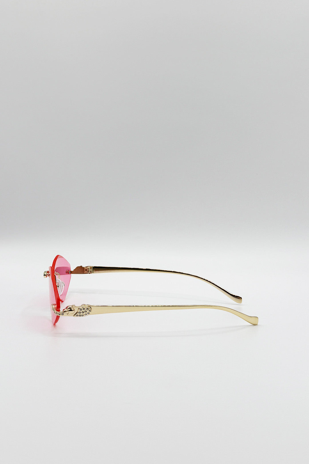 Rimless Oval Geo Metal Sunglasses in Pink
