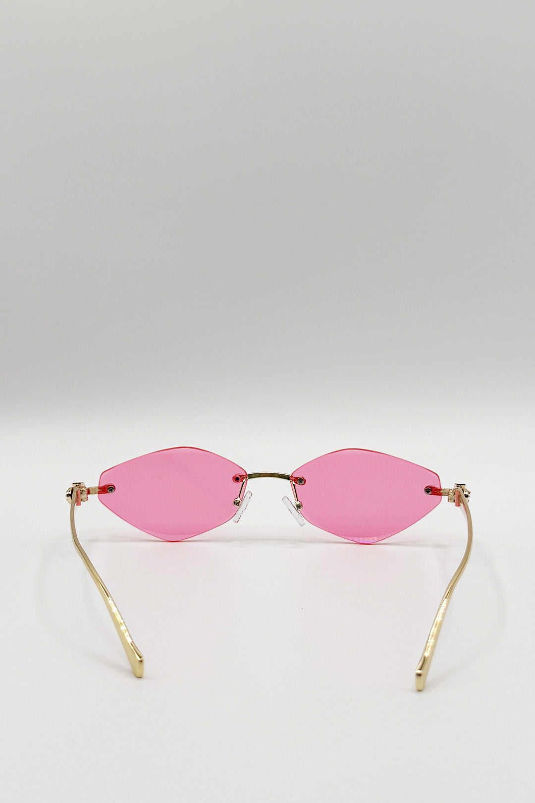 Rimless Oval Geo Metal Sunglasses in Pink