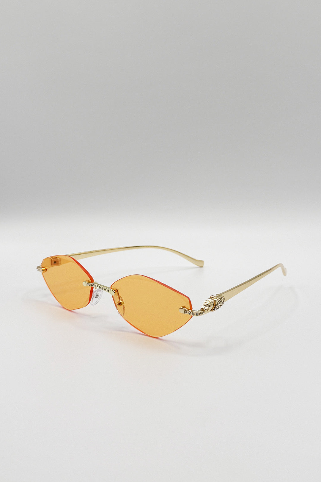 Rimless Oval Geo Metal Sunglasses in Orange