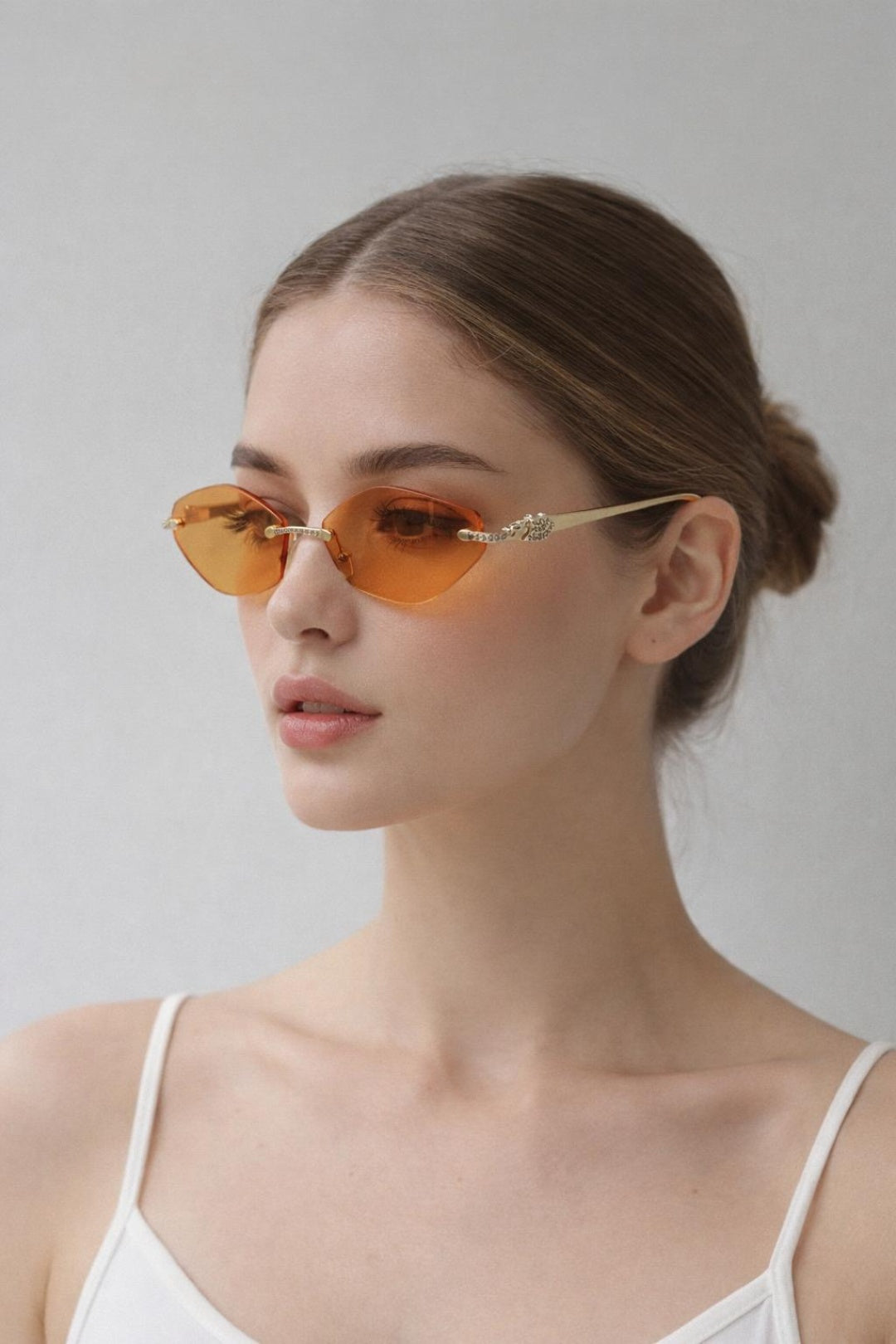 Rimless Oval Geo Metal Sunglasses in Orange