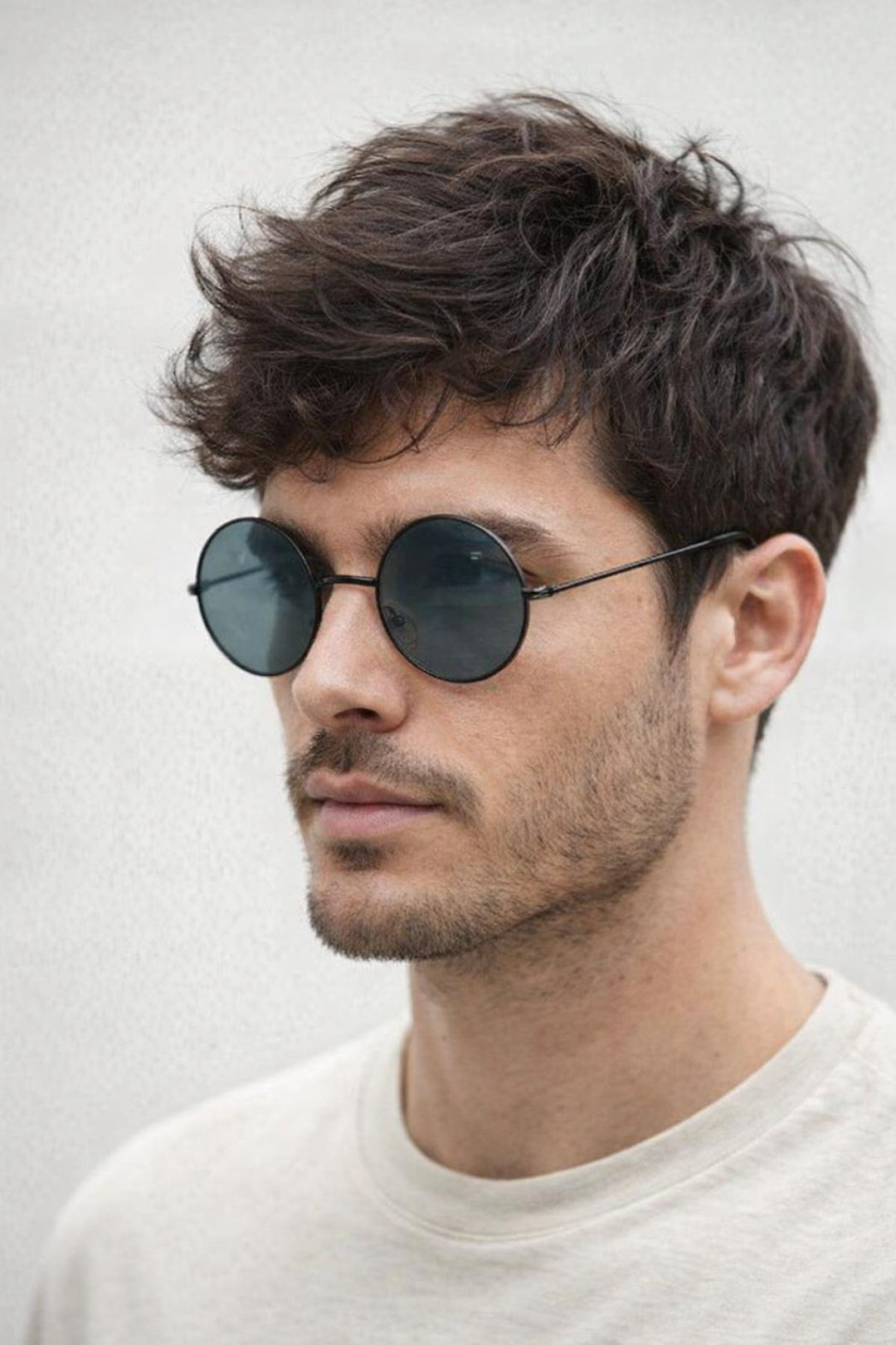 Round Metal Sunglasses In Shiny Black