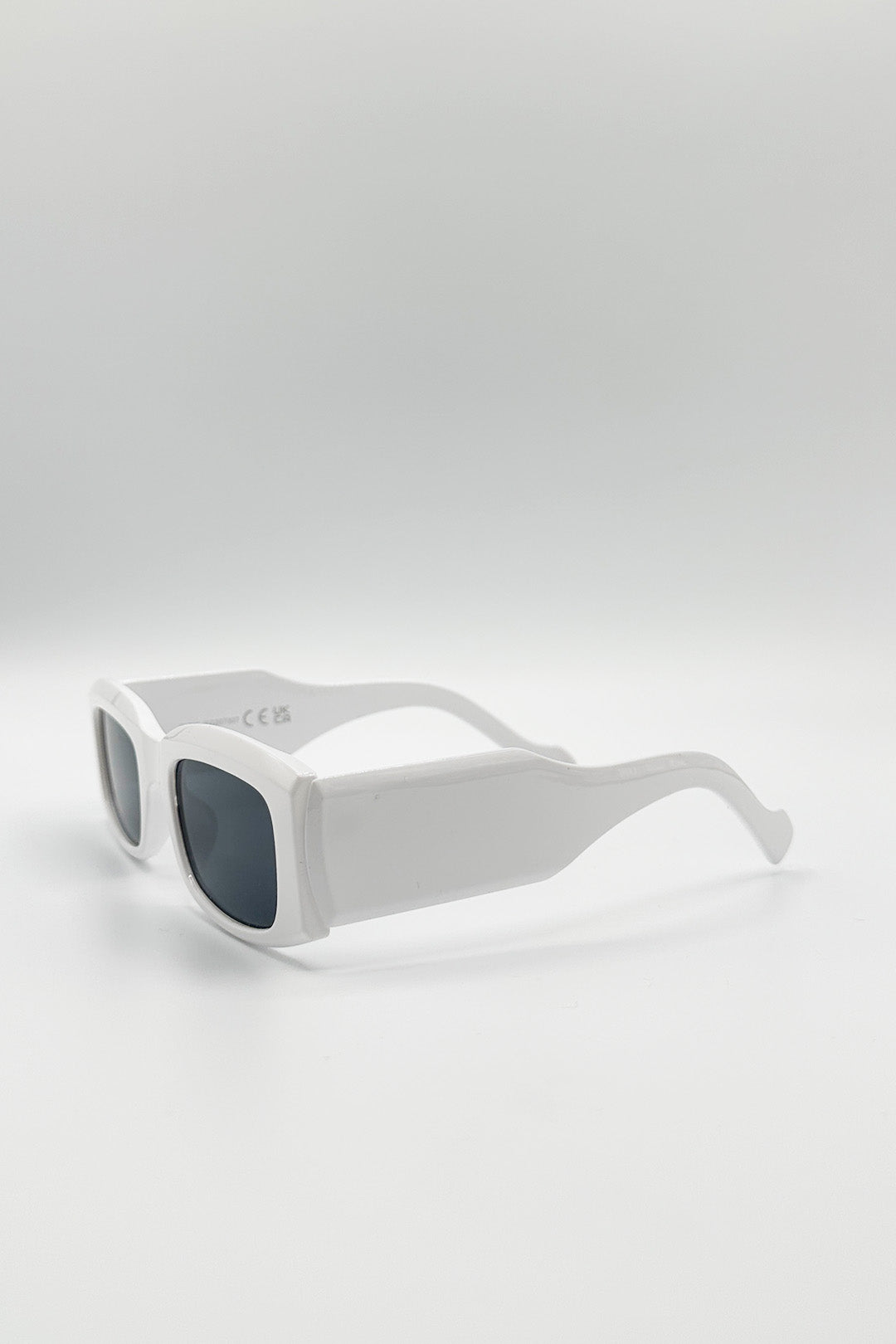 Chunky Rectangle Sunglasses with Wide Arms in White