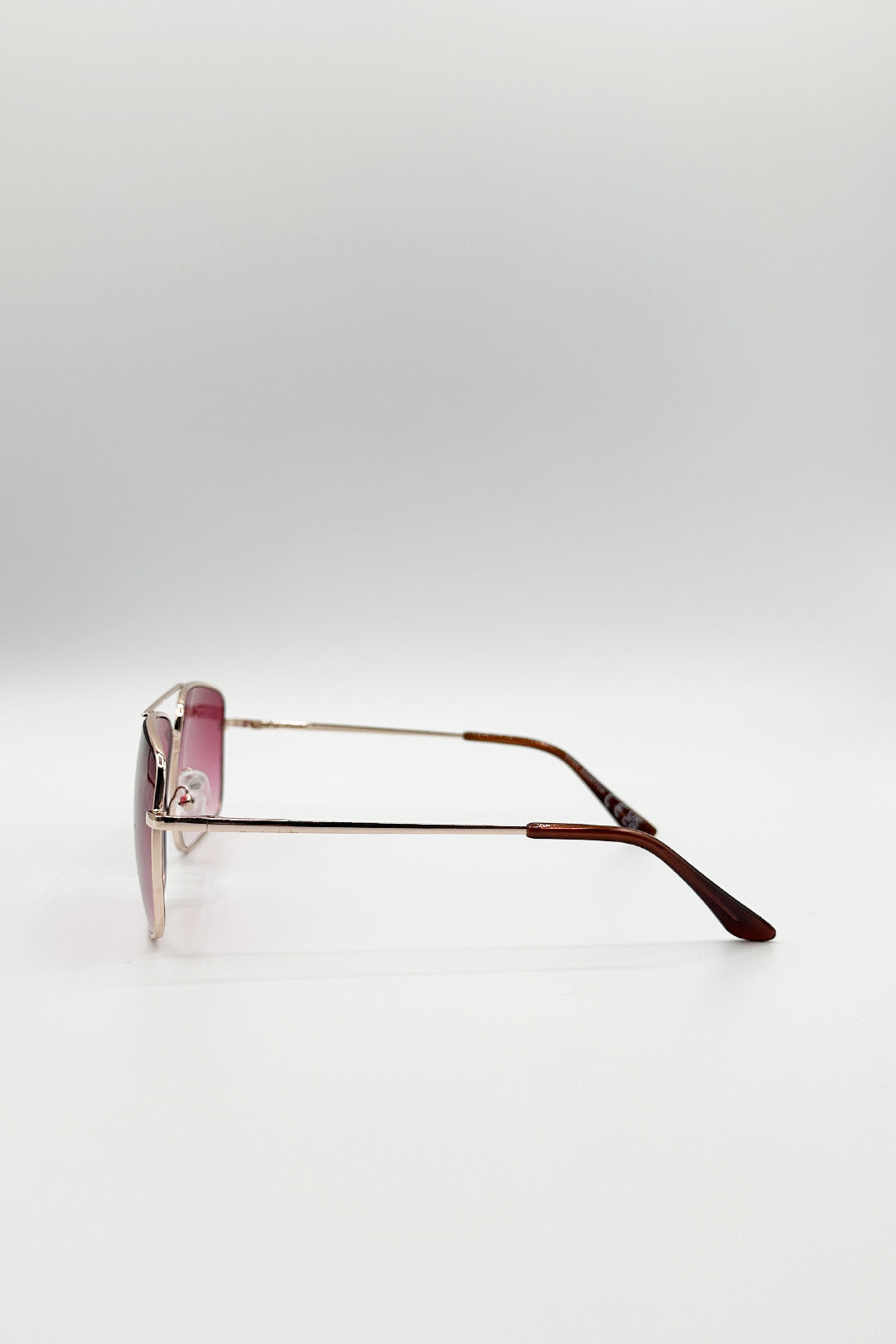 Metal Frame Square Aviator Sunglasses In Gold Pink