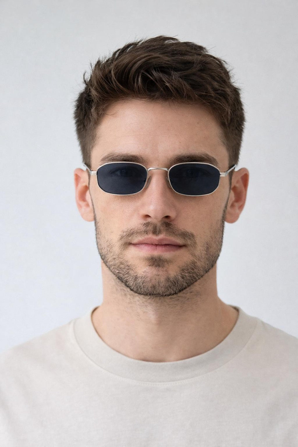 Oval Metal Frame Sunglasses In Silver Black