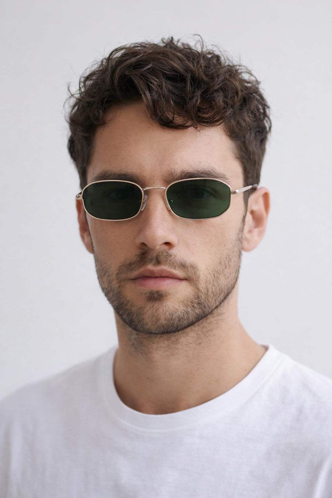 Slim Oval Metal Frame Sunglasses In Silver Khaki