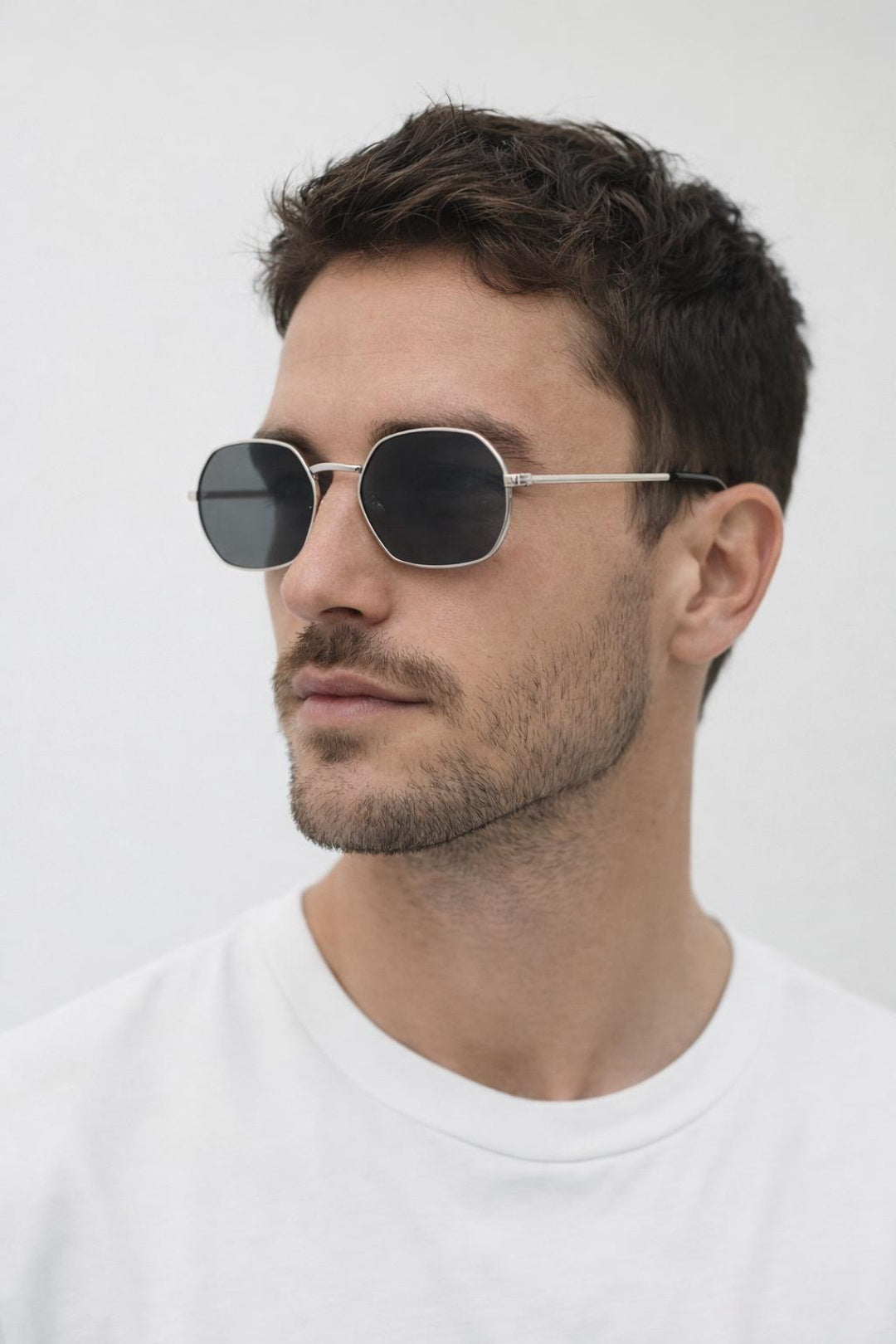 Metal Frame Hexagon Sunglasses In Silver Mirror