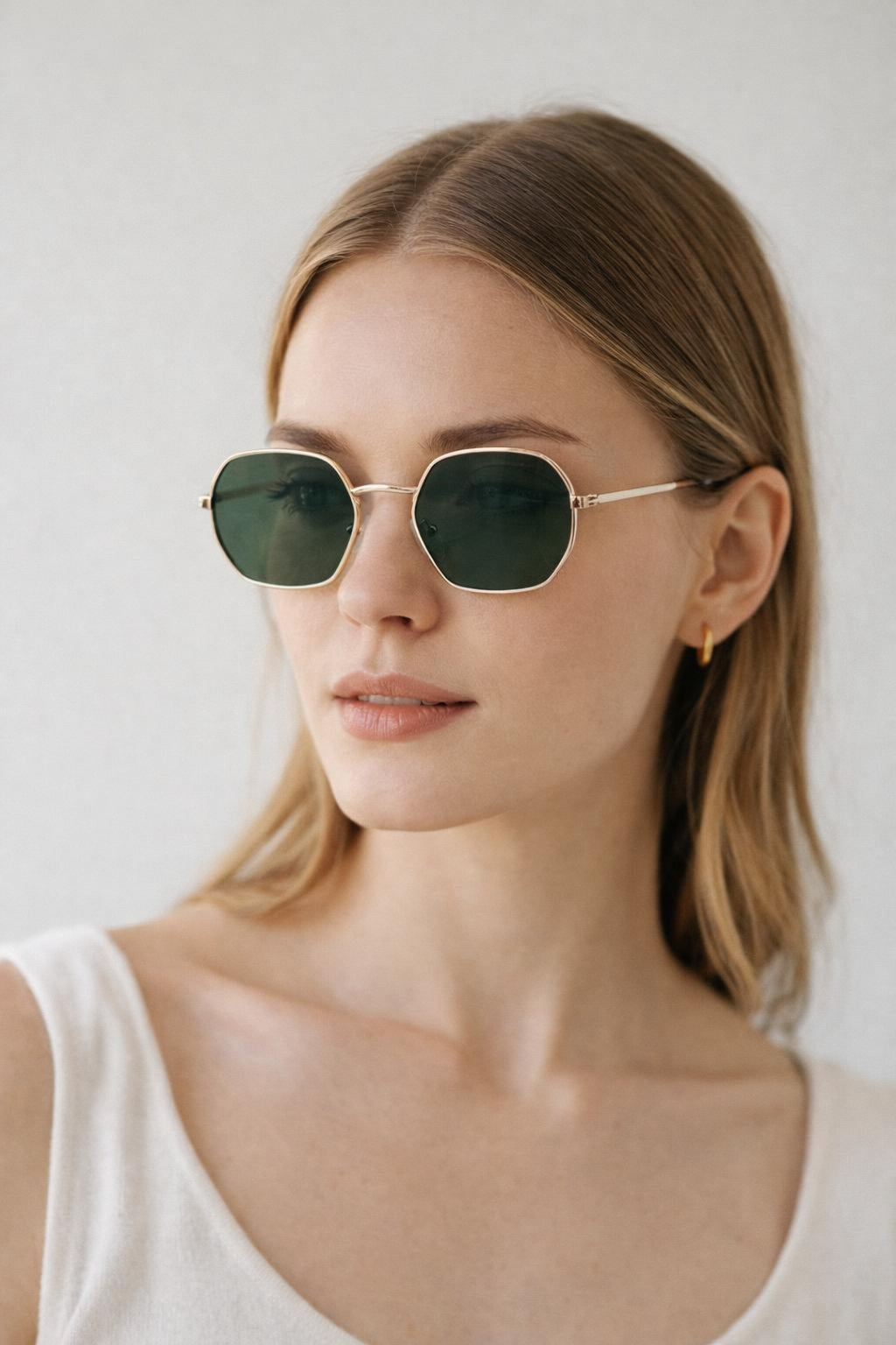 Metal Frame Hexagon Sunglasses In Gold Khaki