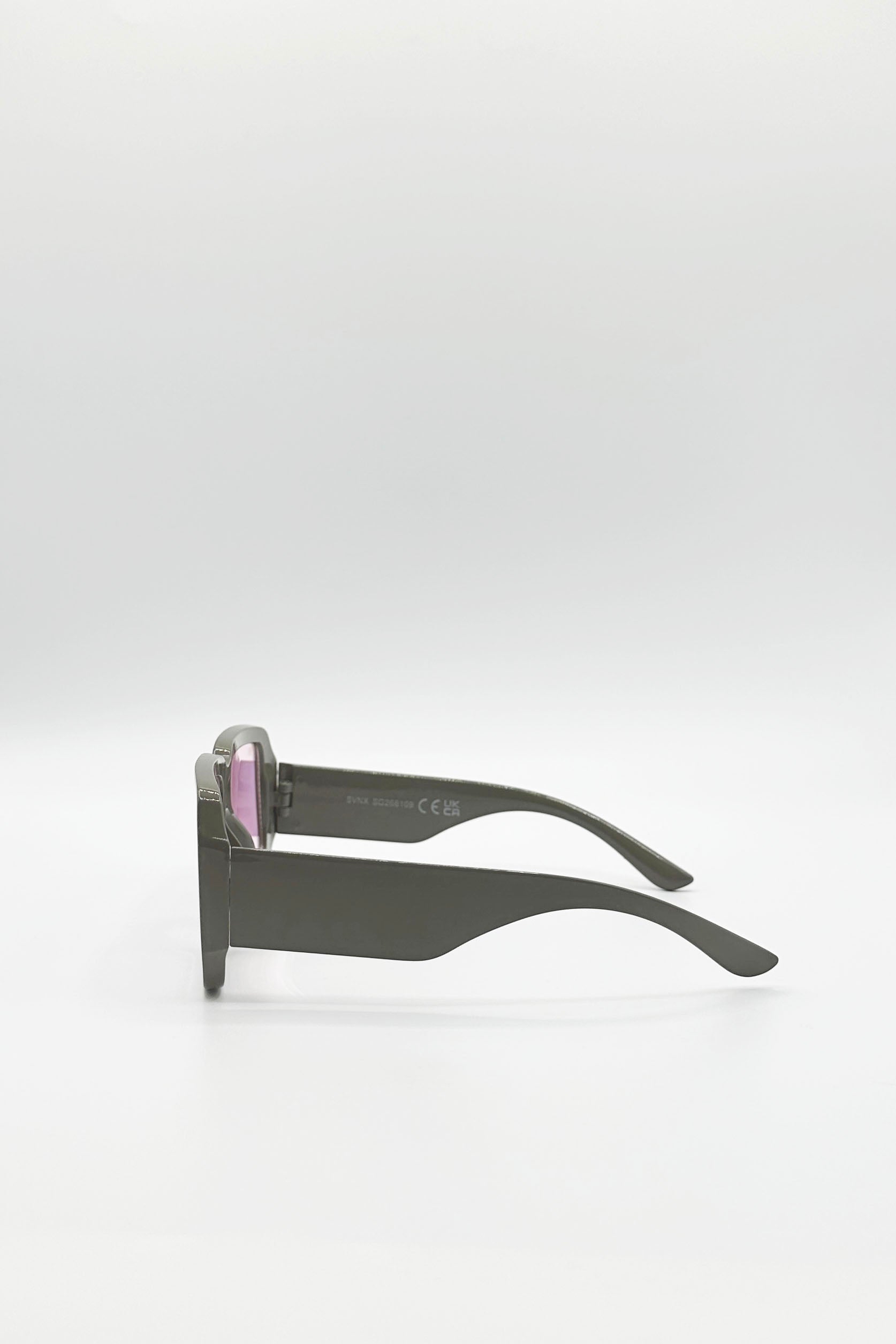 Oversize Square Frame Sunglasses In Mud Grey with Pink Mirror Lenses