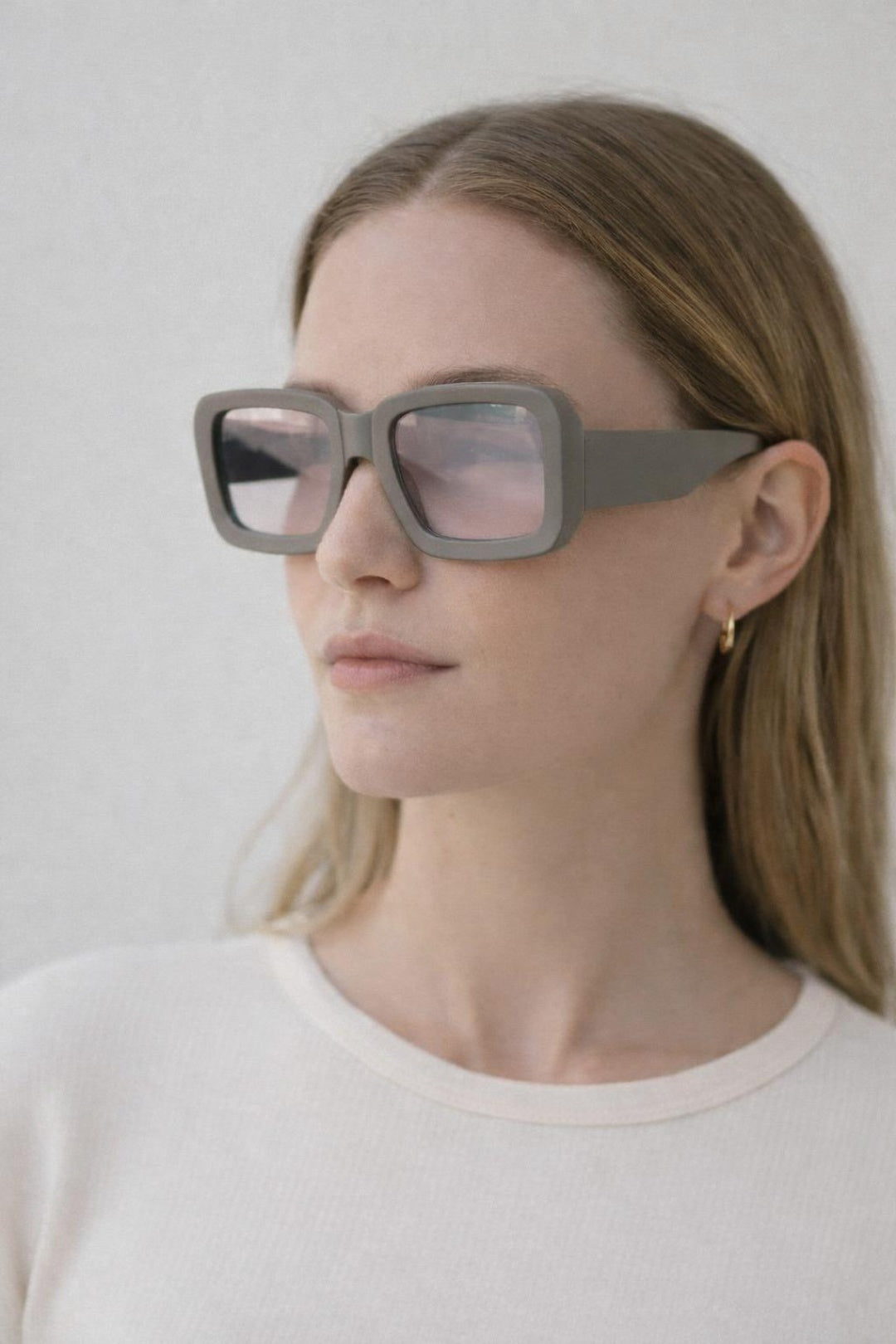 Oversize Square Frame Sunglasses In Mud Grey with Pink Mirror Lenses