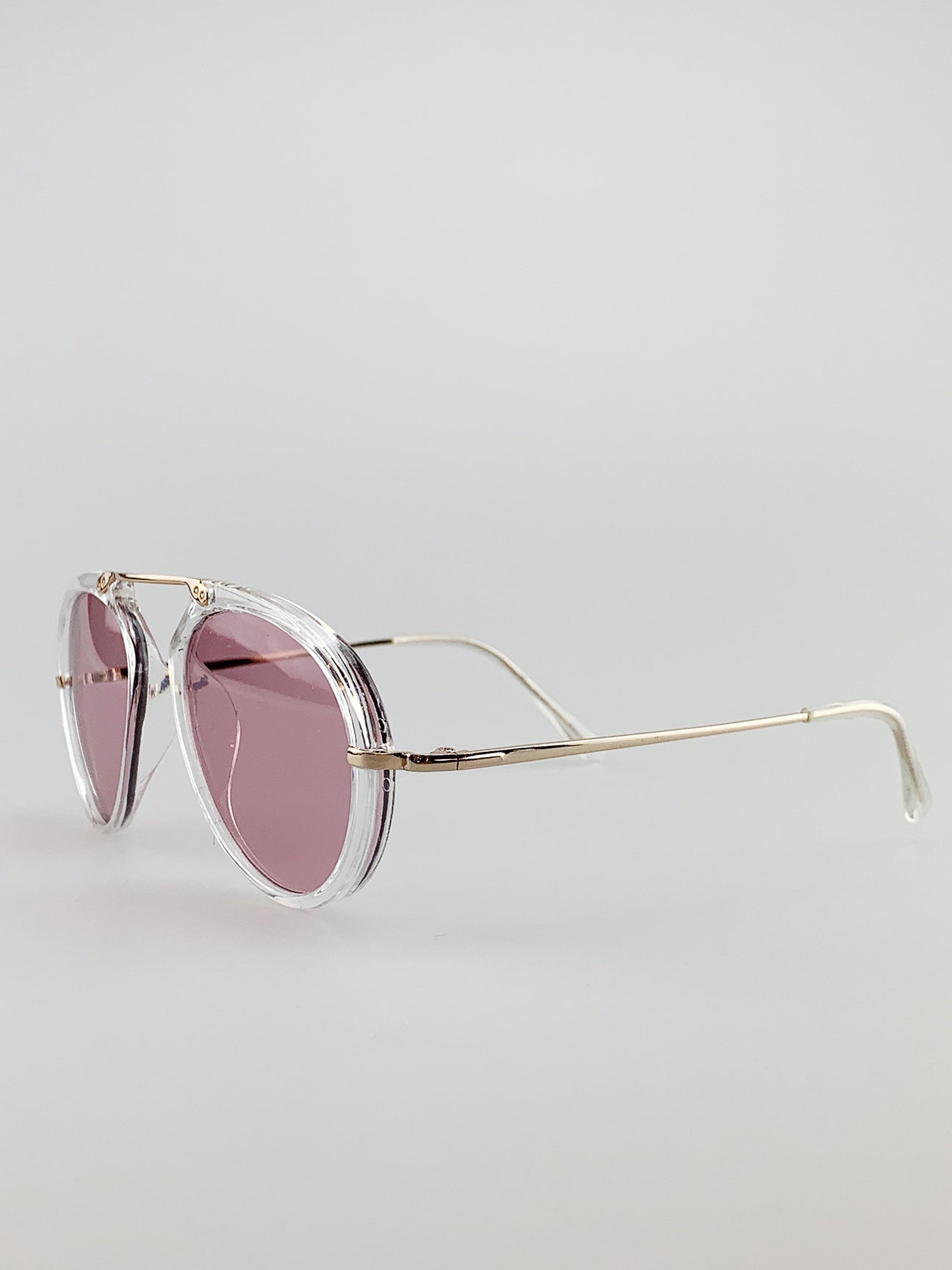 Clear Frame  Aviator Sunglasses with Pink Lenses