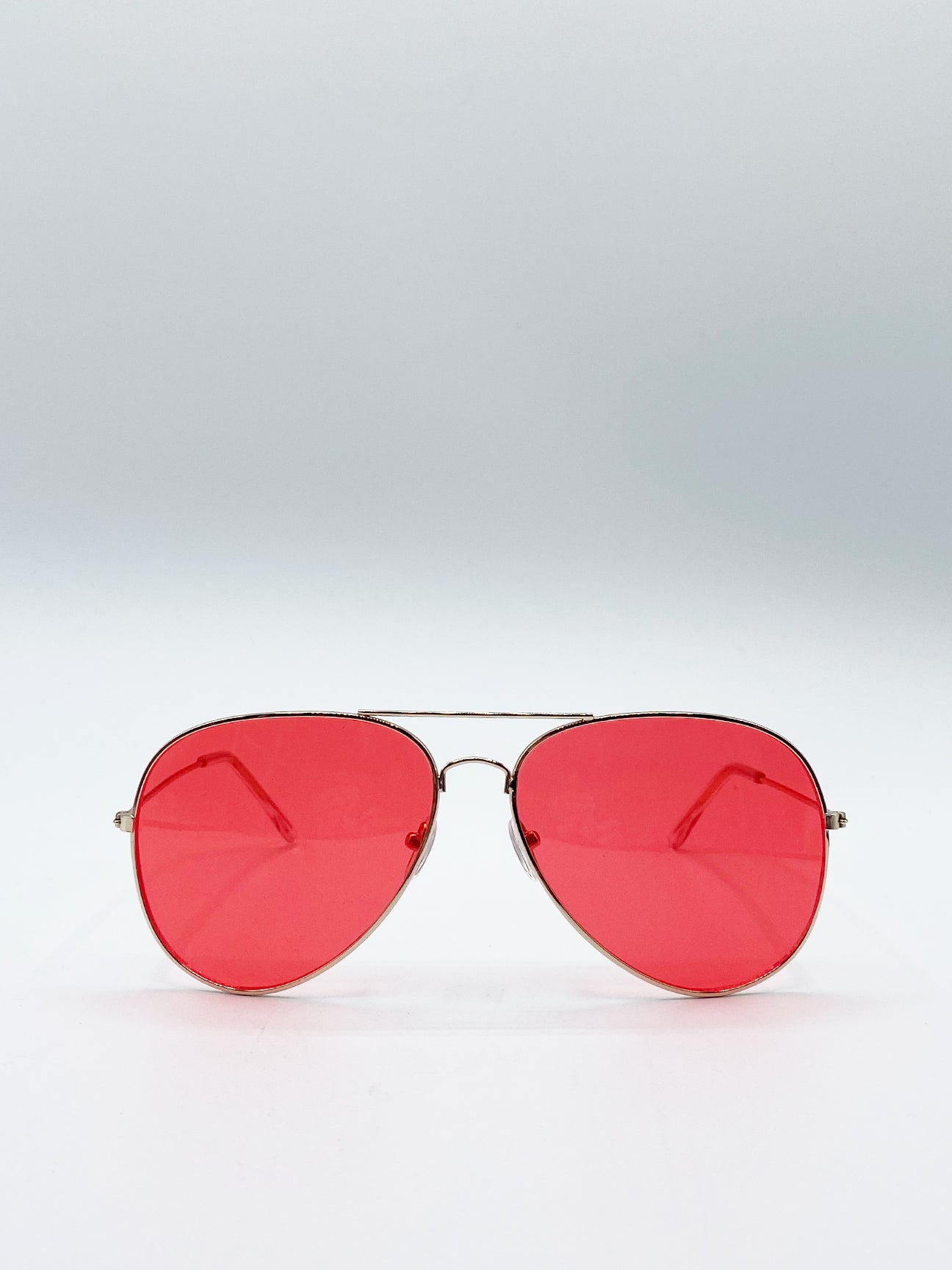 Metal Frame Aviator Sunglasses with Red Lenses