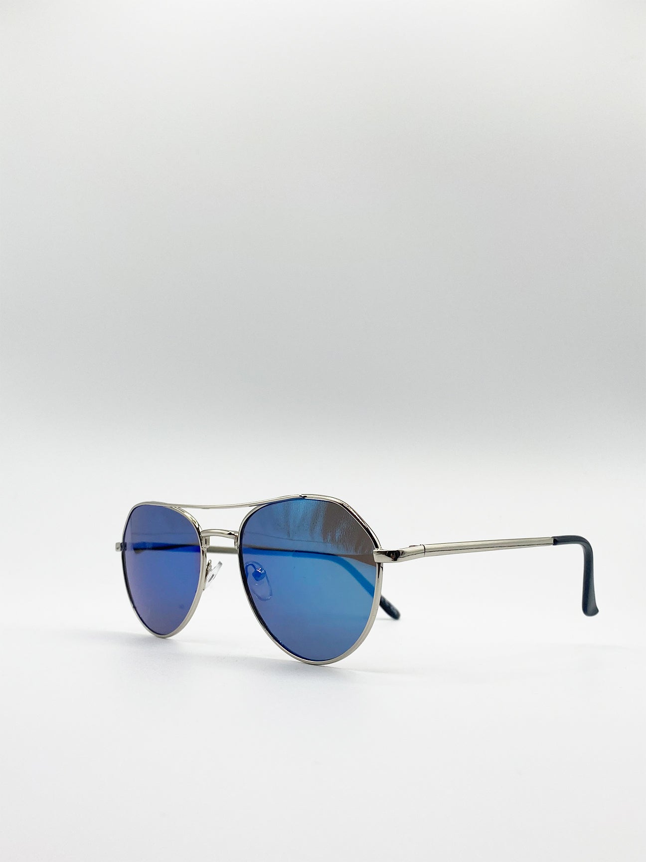 Metal Frame Aviator Sunglasses In Gold Blue Mirror