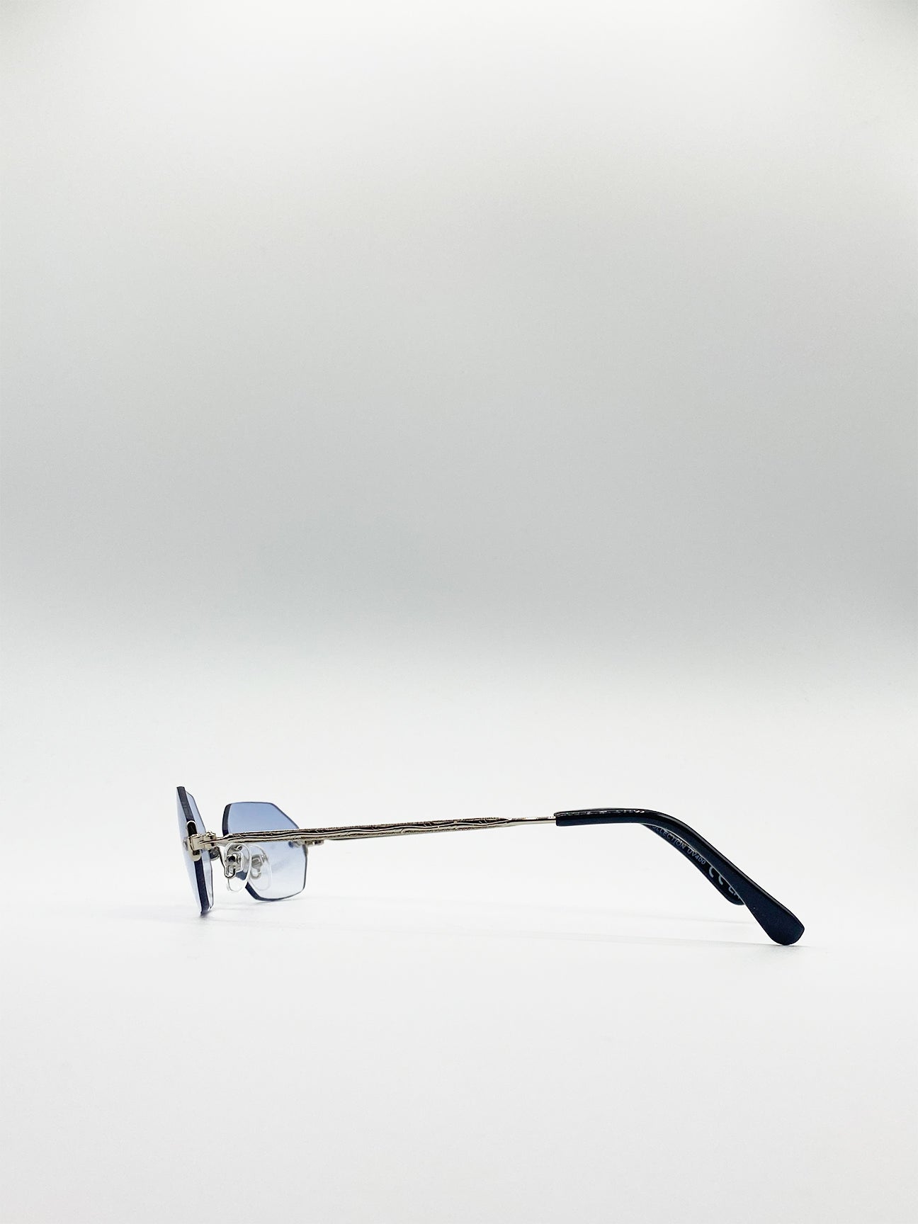 Rimless Hexagon Sunglasses In Silver Blue