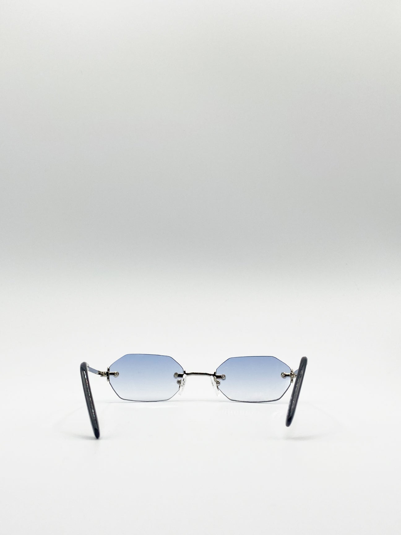 Rimless Hexagon Sunglasses In Silver Blue