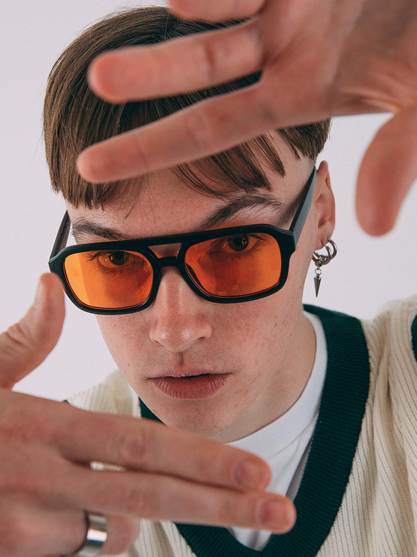 70'S Navigator Sunglasses In Black Orange