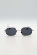 Oval Geometric Metal Frame Sunglasses Black Gold