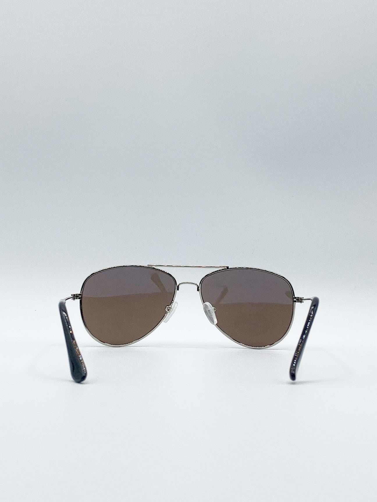 Kids Silver Frame Aviator Sunglasses With Blue Mirrored Lenses