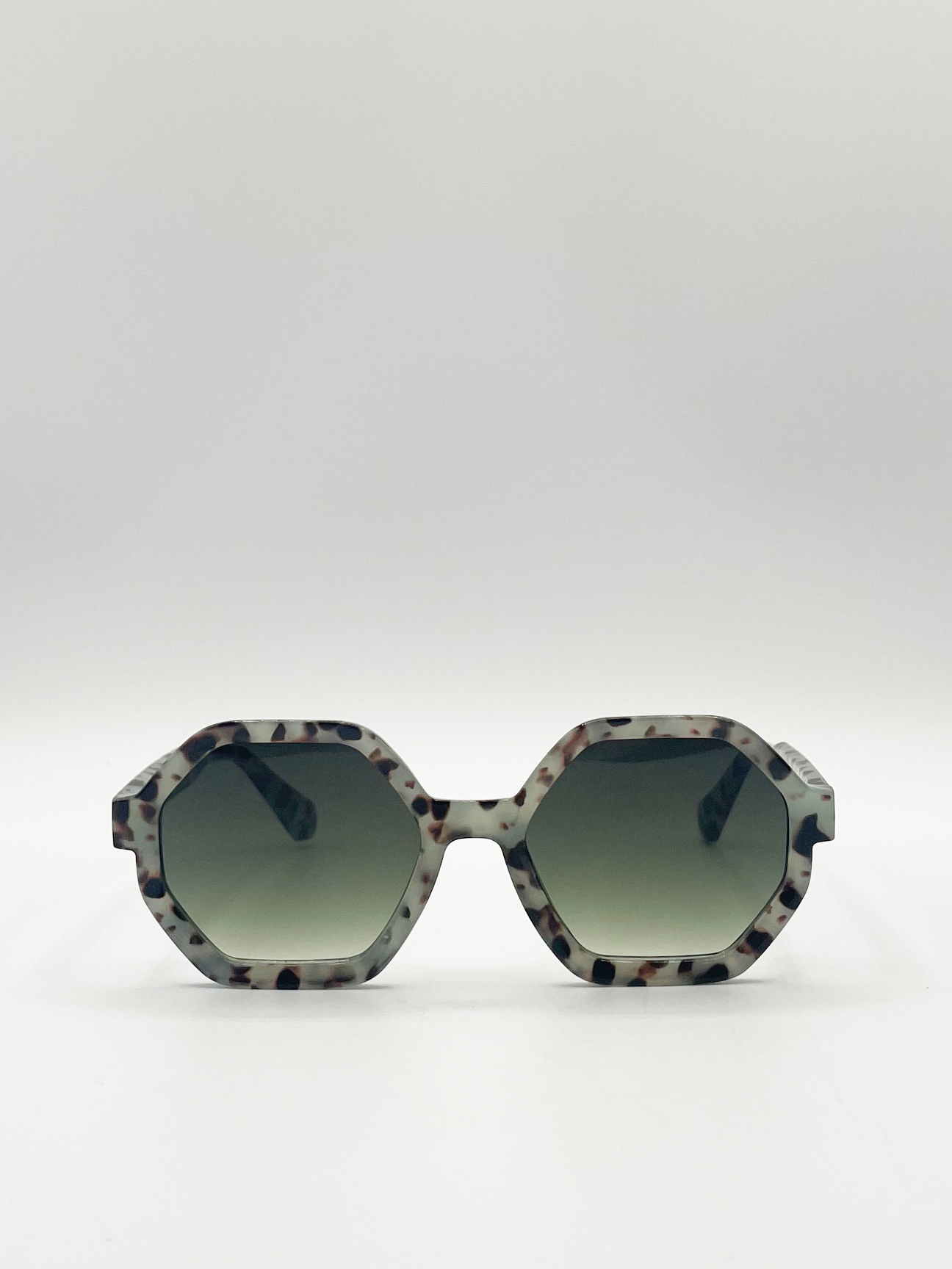 Pale grey tortoiseshell oversized hexagon Sunglasses