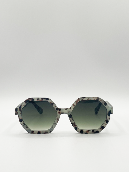 Pale grey tortoiseshell oversized hexagon Sunglasses