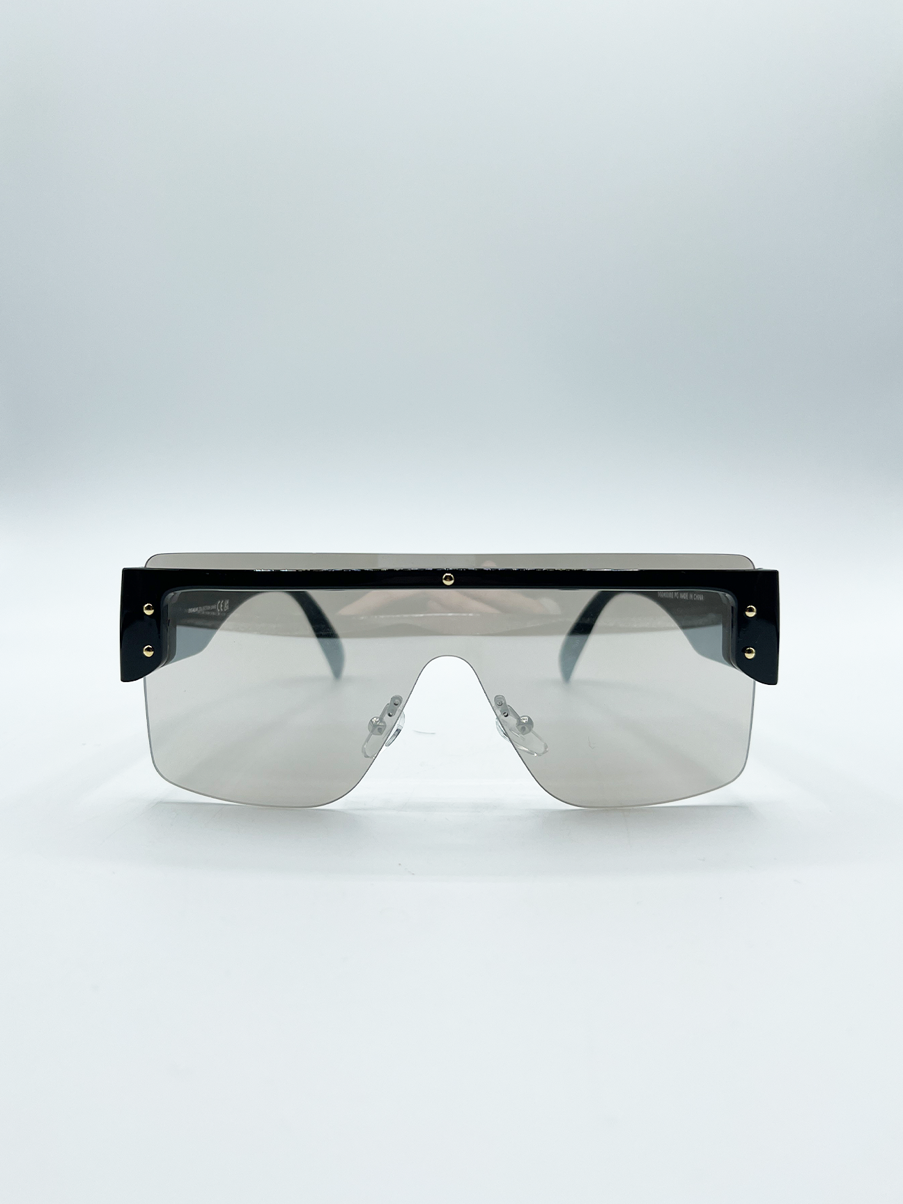 Oversized Flat Top Sunglasses with Mirrored Lens in Black