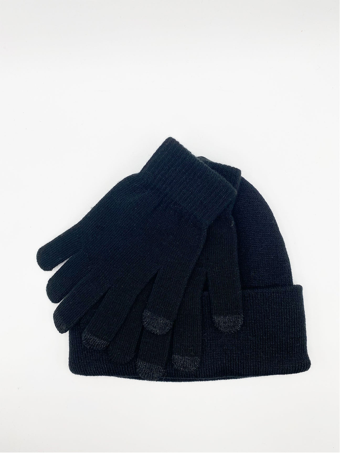 Black Knitted Beanie And Touchscreen Gloves Set