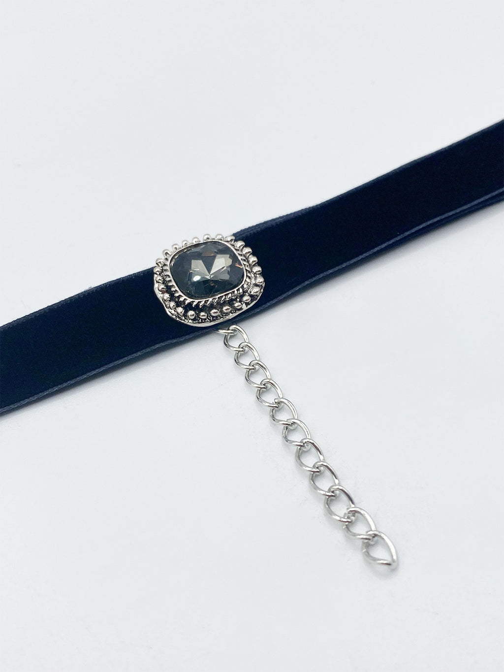 Black Faux Velvet Choker Necklace with Grey Jewel