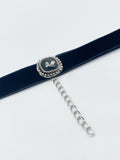 Black Faux Velvet Choker Necklace with Grey Jewel
