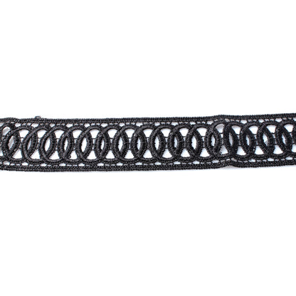 Black Wide Corded Effect Circular Detail Choker Necklace