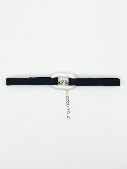 Black Faux Suede Choker Necklace With White Plastic Charm