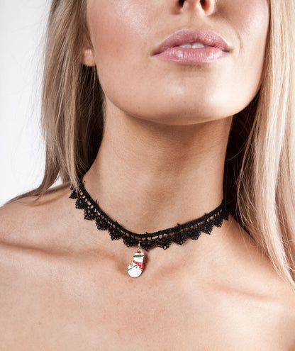 Black PU Leather Choker With Santa Claus Charm