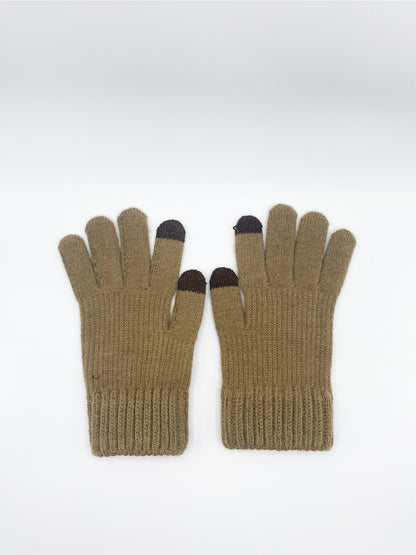 Plain Knitted Gloves in Beige